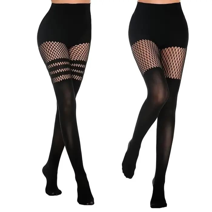 Collants noirs ajourés à bretelles