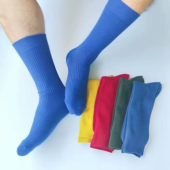 Harajuku couleur hommes mi-mollet coton côtelé rayure chaussettes japonais rue Vibrant Klein bleu jaune rouge vert