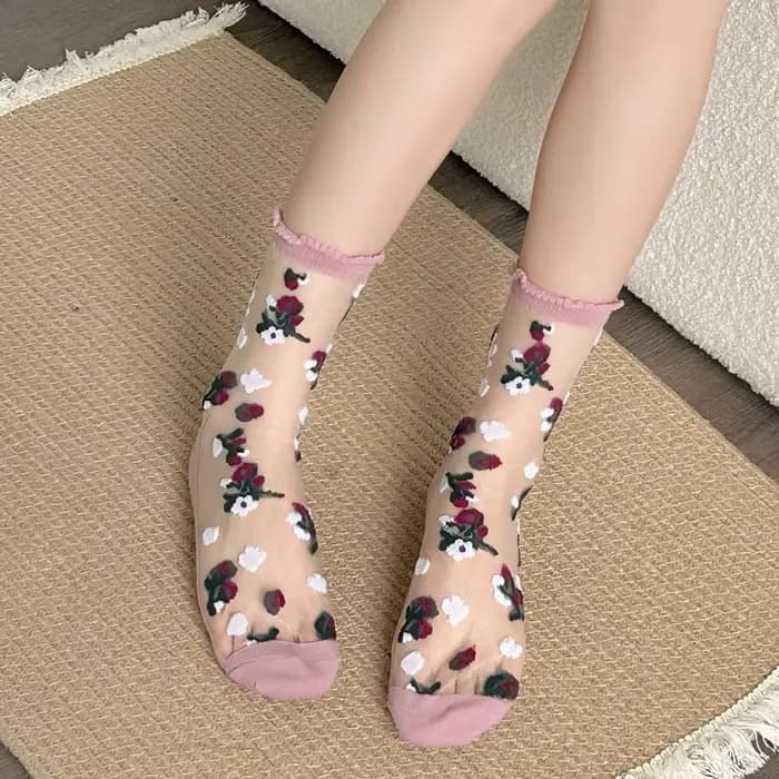 Fleur broderie motif mode chaussettes pour femmes été respirant à la mode chaussettes décontractées mignon mode Style coréen Transparent La