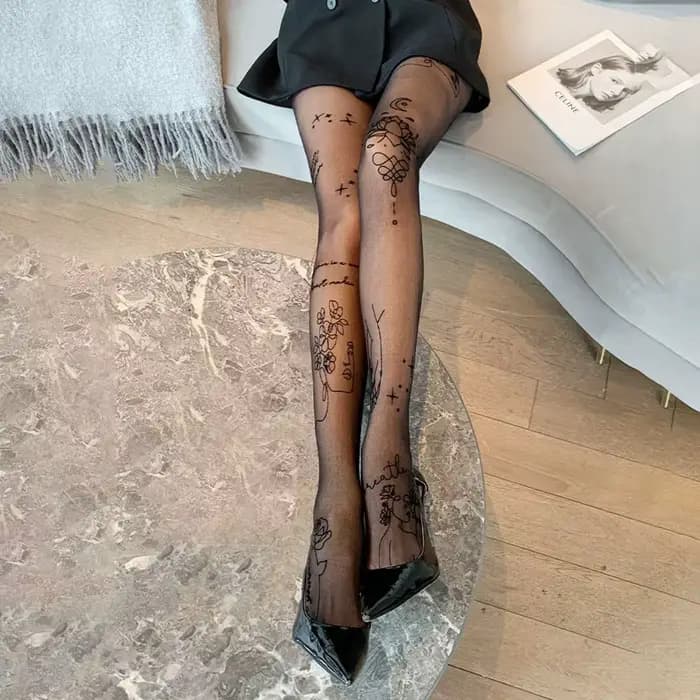 Collants Longs et Fins à Motifs pour Femme