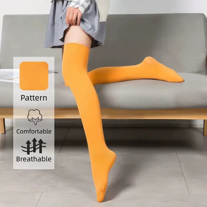 Bas cuissardes orange unies pour femmes
