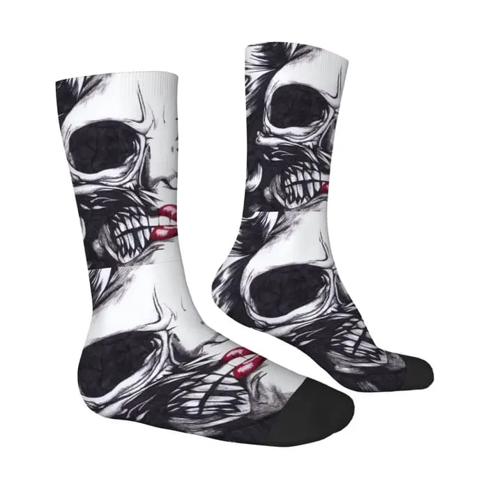 Chaussettes pour hommes style gothique avec motifs de crânes et patchwork, chaussettes tendance et rébellions, style streetwear, confortables et douces pour la peau, cadeau