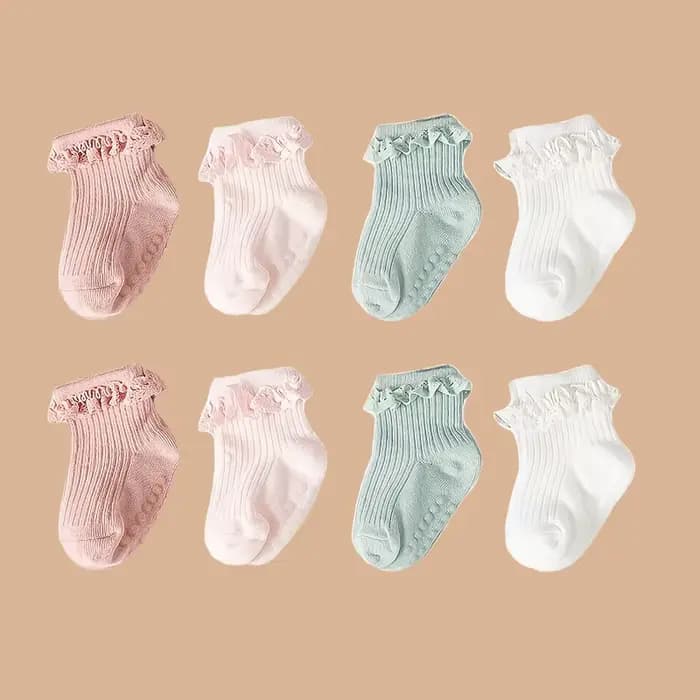 Lot de 2 paires de chaussettes en dentelle de couleur unie pour bébé fille de 0 à 6 mois