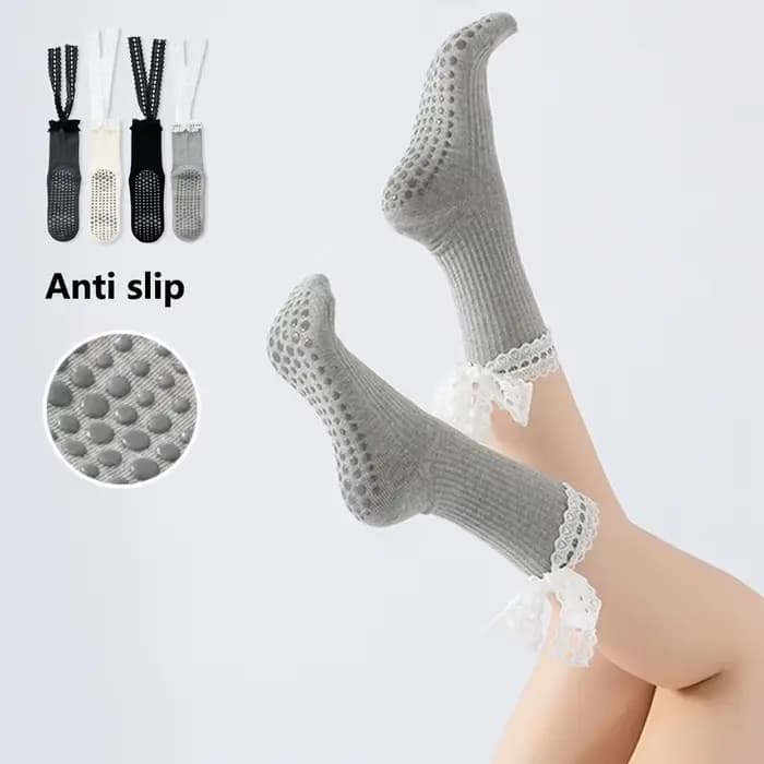 Sweety dentelle-bord sangles Yoga Pilates chaussettes pour femmes anti-dérapant sol sport mollet