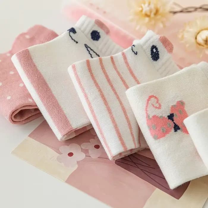 Chaussettes tube court chat rose pour femme