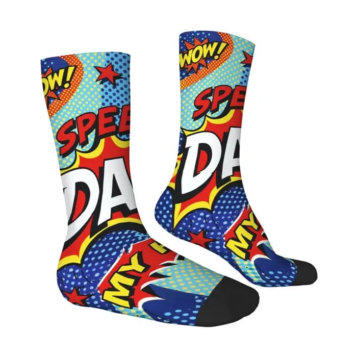 1 paire de chaussettes fantaisie imprimées « Super Dad