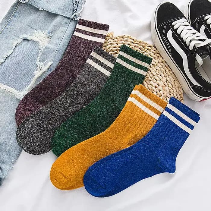 Mode brillant paillettes rayé femmes chaussettes