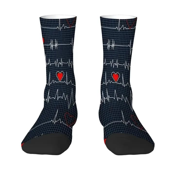 ECG Pulse Print Chaussettes mi-mollet Chaussettes amusantes et folles à la mode Style hip-hop de rue tendance pour les sports de plein air ou un usage quotidien Confortables
