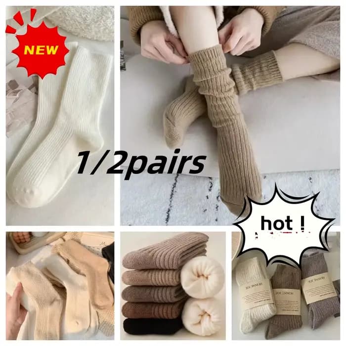 1/2 paires de chaussettes d'hiver en laine pour femmes