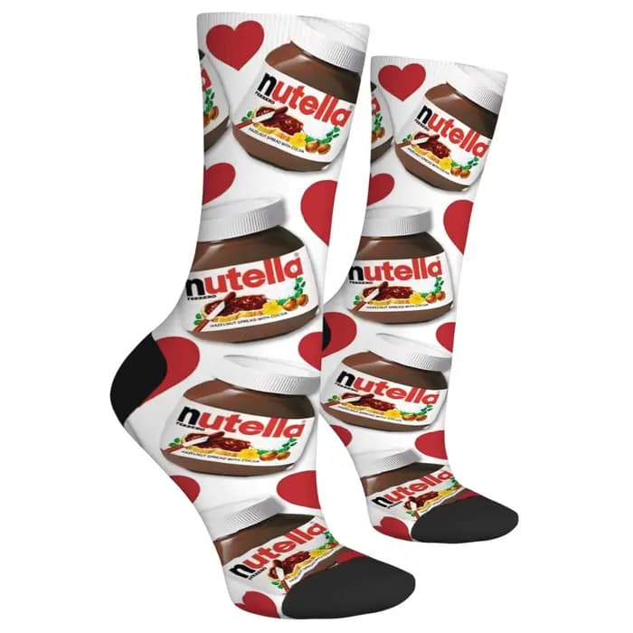 Nutella chocolat confiture heureux hommes chaussettes conception folle Harajuku nouveauté drôle tendance