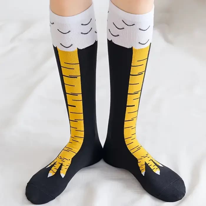 1/2/5 paires femmes genou chaussettes hautes à la mode dessin animé drôle poulet griffe chaussettes Fitness sport décontracté jambe mince Long Tube chaussettes femmes