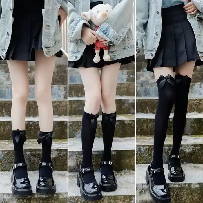 Chaussettes hautes à nœud Opaque pour femmes