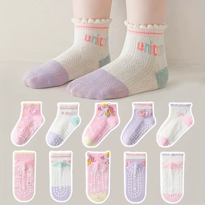 5 paires de chaussettes de sol pour enfants avec colle en dentelle