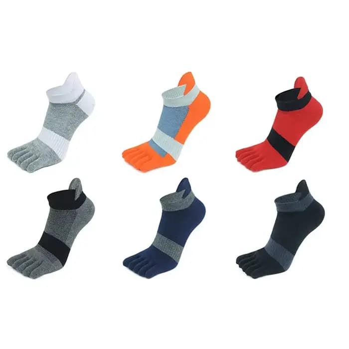Chaussettes de sport grande taille pour homme, en maille, absorbantes, à coupe basse, rayées, pour le fitness et les voyages, chaussettes à 5 doigts, tailles EU43-47