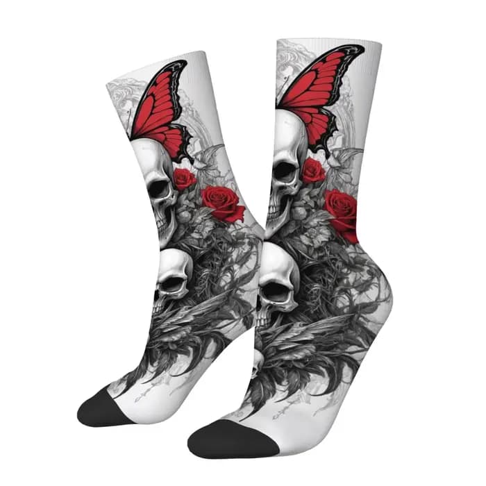 Chaussettes pour hommes avec illustration de crâne gothique sombre, chaussettes de sport amusantes, élastiques, respirantes, antidérapantes, décontractées, cadeaux de fête