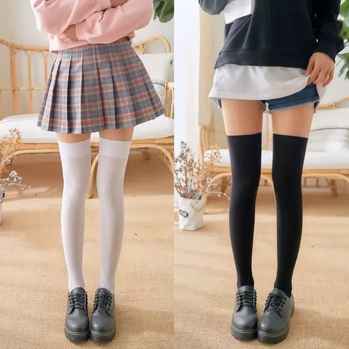 1 paire de Mini femmes filles mode école étudiant chaussettes printemps été Opaque sur genou cuisse haute élastique Sexy bas noir/blanc