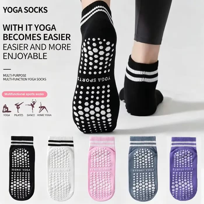Chaussettes de yoga et de pilates antidérapantes pour femmes, chaussettes de sol antidérapantes à double rayures avec grip en silicone, chaussettes de sport antidérapantes pour la danse classique
