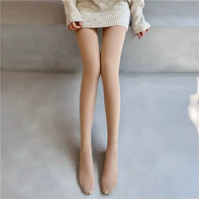 Collants sexy taille haute couleur chair effet peau nue épais pour femme