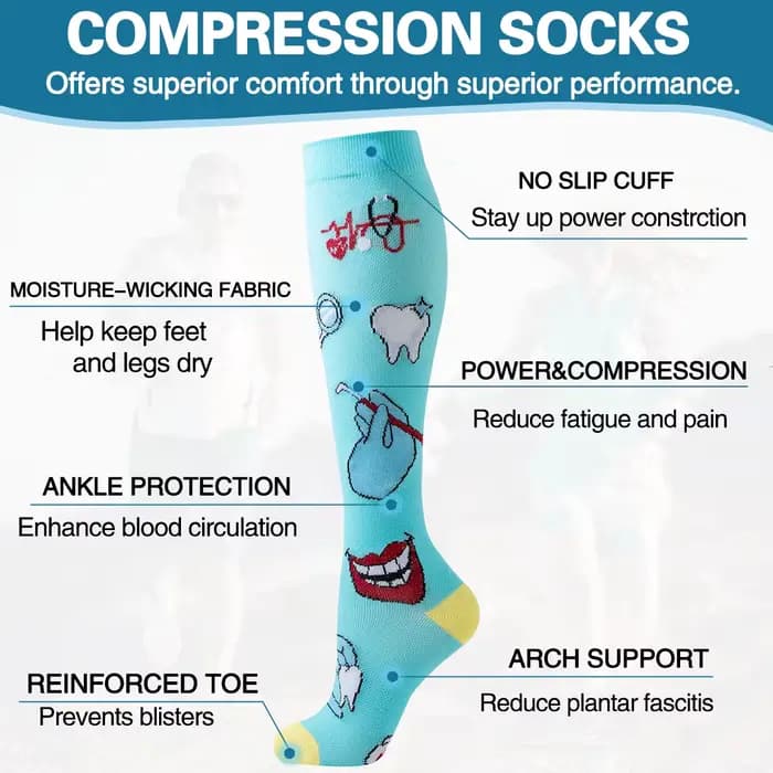 6 paires de chaussettes de Compression pour infirmières athlétiques à Circulation GRADUATED pour femmes et hommes, chaussettes hautes respirantes à motif de cœur mignon pour femmes Spo