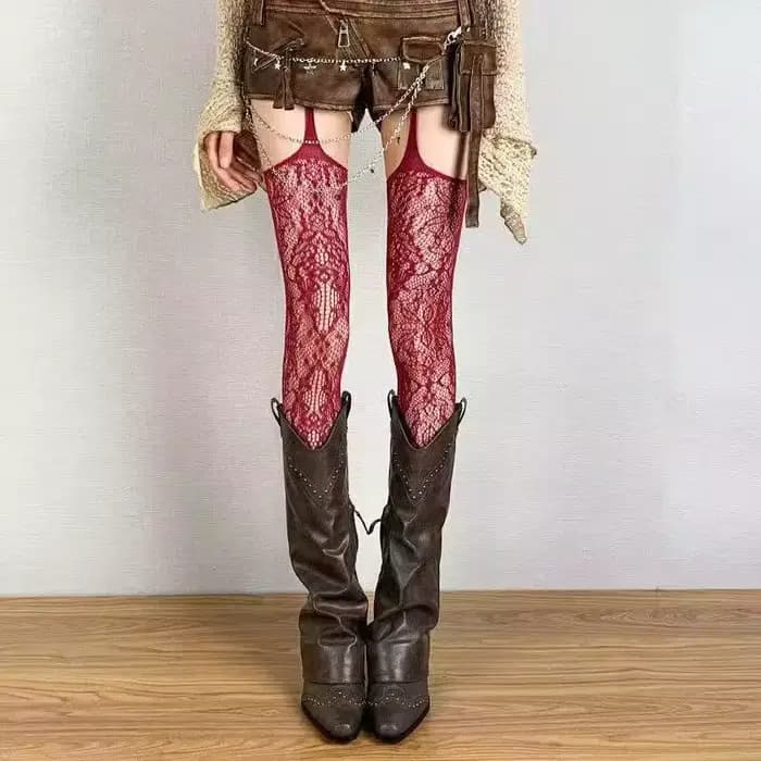Bas résille marron imprimés pour femmes, chaussettes Sexy café ajourées, cuisses hautes, gothique, Lolita japonaise, chaussettes longues au dessus du genou, nouvelle collection