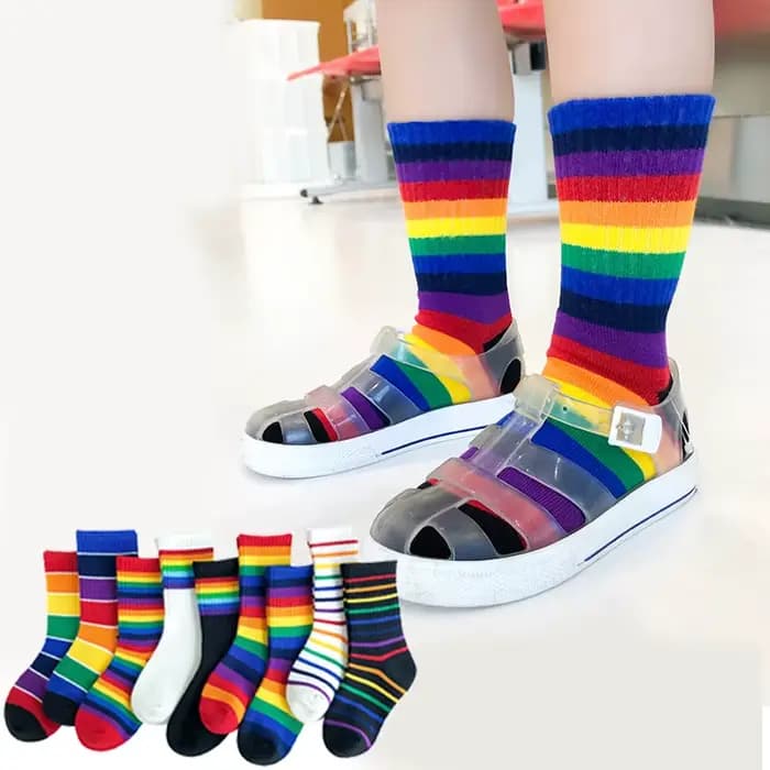 Chaussettes hautes arc-en-ciel pour enfants