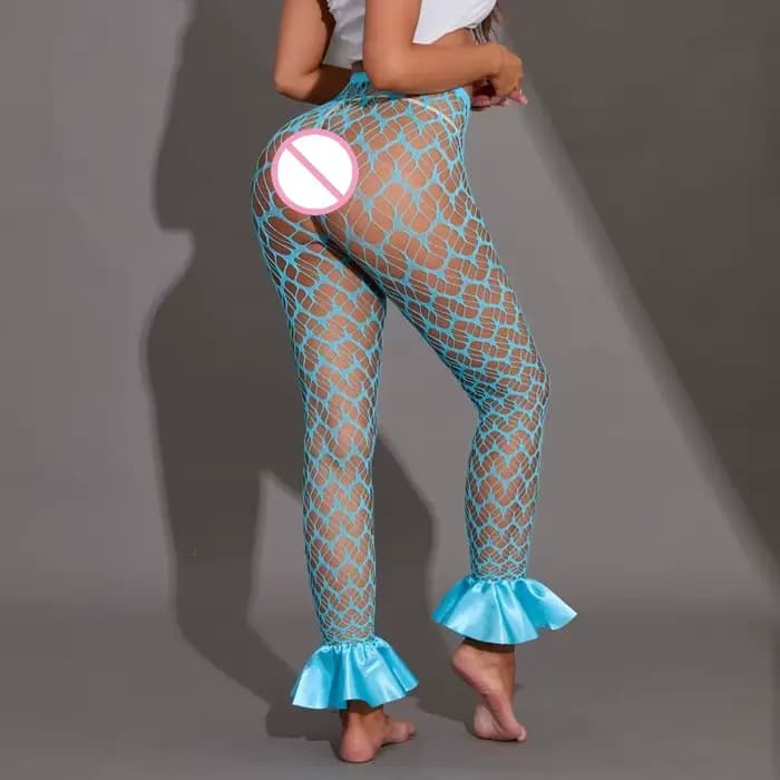 Pantalon évasé en résille ajourée pour femme, taille haute, style mode, avec volants, collection été 2026
