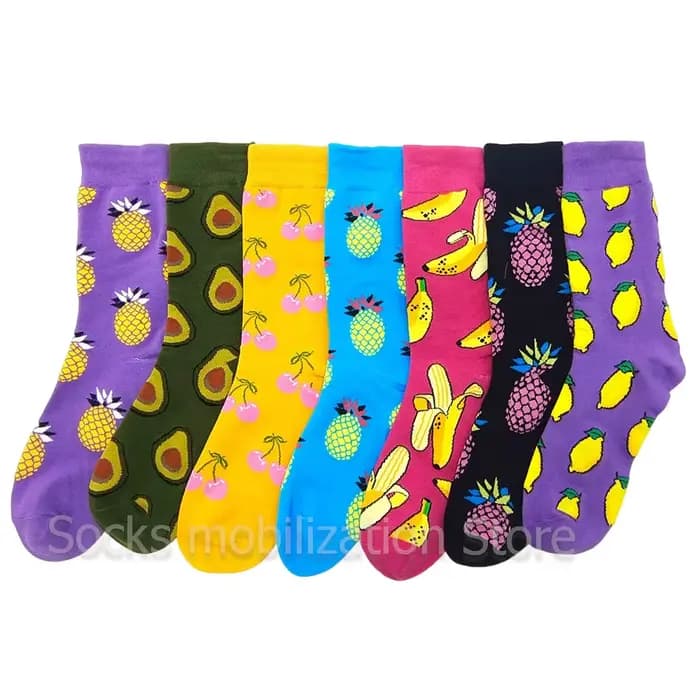 Femmes chaussettes drôle mignon dessin animé Fruits banane citron ananas avocat nourriture heureux japonais Harajuku