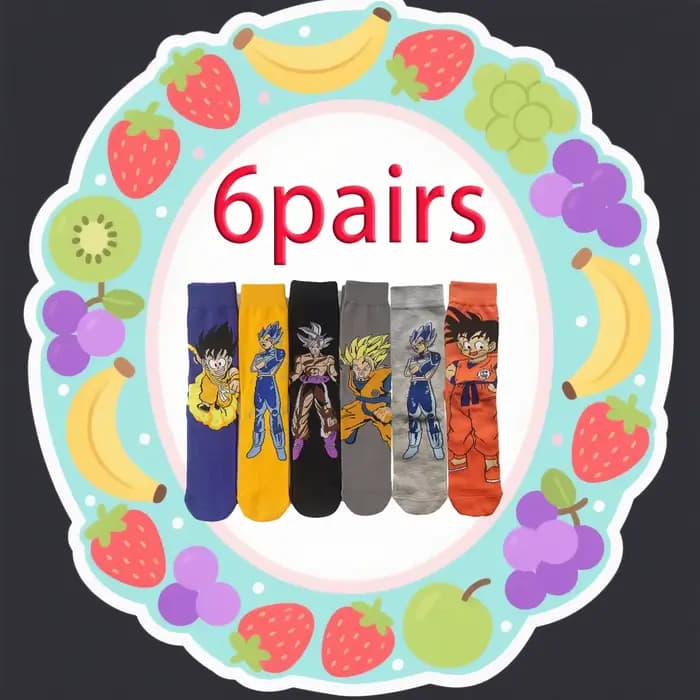 6pairsof Dragon Ball mi tube animesocks genou haute hommes chaussettes cosplay hip-hop personnalité garçon fordaily fitness exercice cyclisme