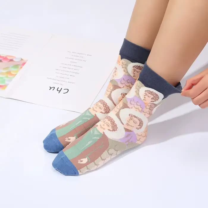 Chaussettes mi-tube peinture à l'huile française pour hommes et femmes