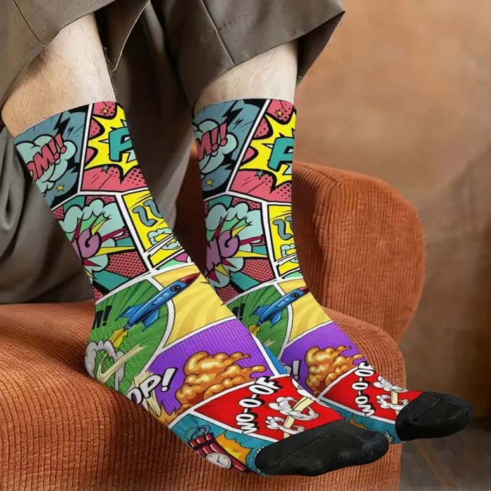 Chaussettes pour hommes à imprimé pop art cartoon