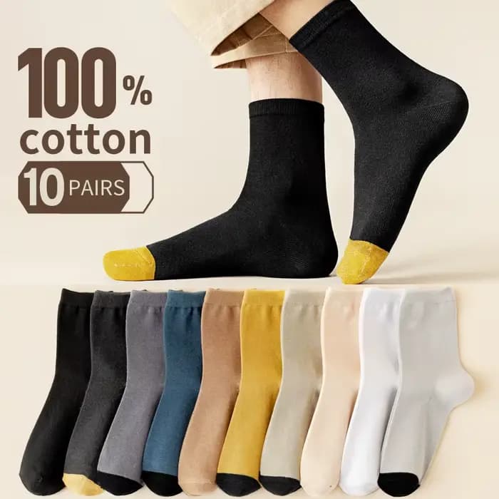 10 paires de chaussettes 100% coton, semelle intermédiaire rayée quatre saisons pour hommes, chaussettes de sport respirantes en coton absorbant la sueur