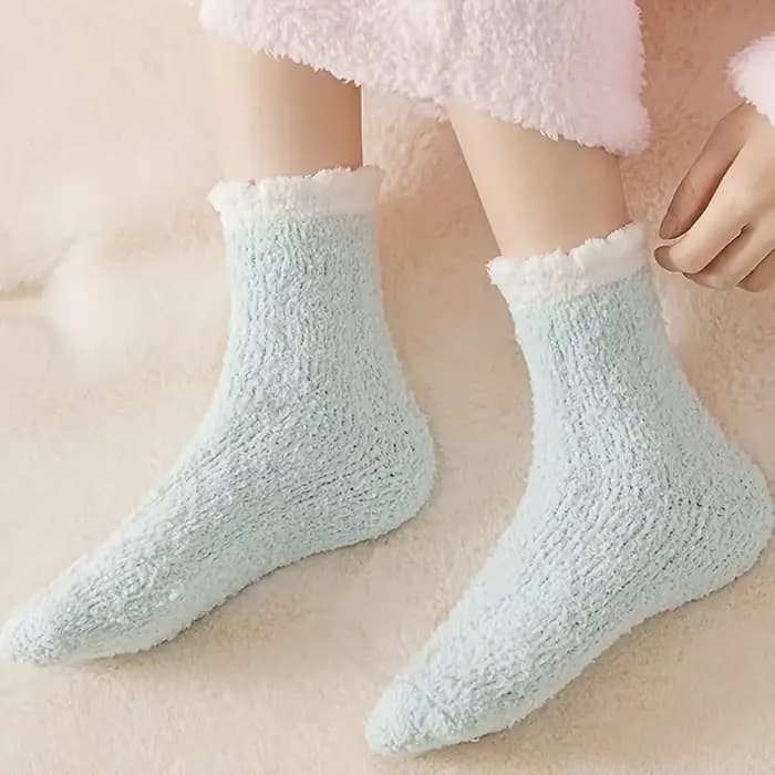 5 paires de chaussettes épaisses en molleton de corail pour femmes, manches moyennes, confortables et chaudes, chaussettes d'hiver, chaussettes de sol