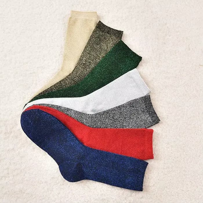 Chaussettes colorées de Style japonais, fil métallique, paillettes scintillantes, chaussettes en perles brillantes, noir, gris, bleu, mignon, cadeau Kawaii de styliste