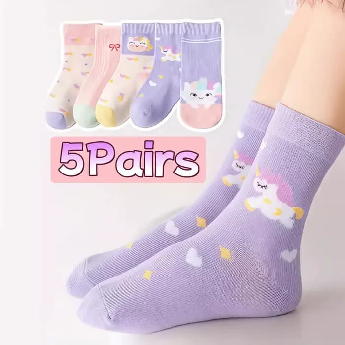 5 paires de chaussettes pour enfants à motif licorne de dessin animé