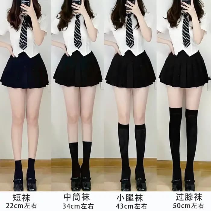 Nouveau Beige JK femme chaussettes mignon noir blanc velours Lolita longues