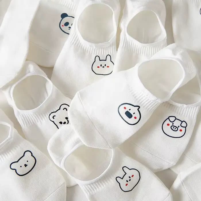 Chaussettes Courtes d'Été en Coton pour Femme, 1/3/5 Paires/Lot, Lapin Blanc, Vache KrasnoKoala, Animal Rincé, Mignon, Drôle, Heureux, Invisible