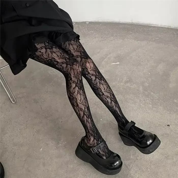 Lolita – collants floraux Style Punk pour filles