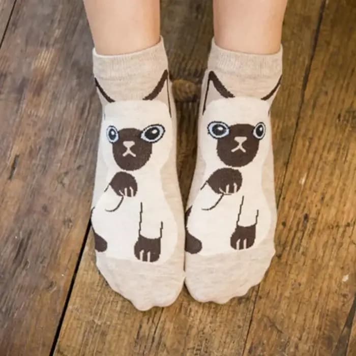 Chaussettes de cheville pour femmes avec motif de chat de dessin animé, respirantes, à la mode, parfaites pour un usage quotidien