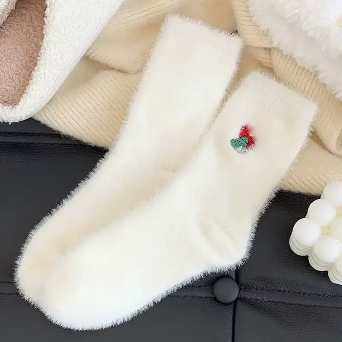 Chaussettes en velours de vison à motif de noël pour femmes