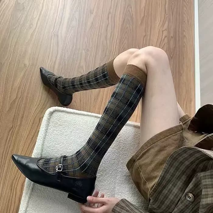  Chaussettes rétro à carreaux pour femmes