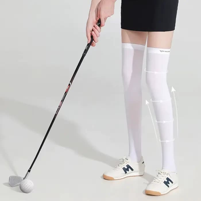 Ice injSunscreen-Chaussettes hautes noires et blanches pour le sport, le tennis, le golf, la pression, élastiques, respirantes, résistantes au soleil, la protection des jambes