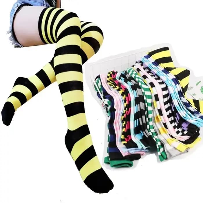 Cuisse haute chaussettes femmes rayé bas dames Kawaii drôle filles blanc longue au-dessus du genou chaussette Cosplay noël 2025 nouveau dans