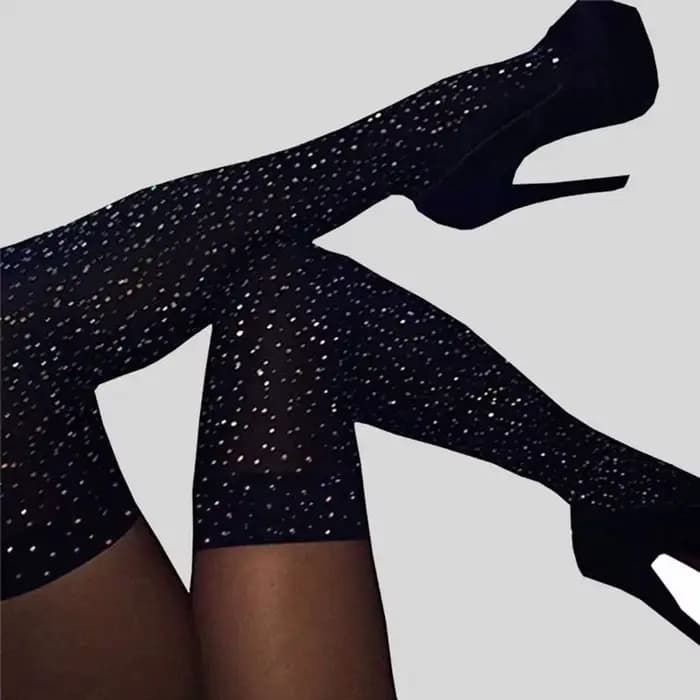 Chaussettes longues sexy avec diamants d'imitation pour femmes