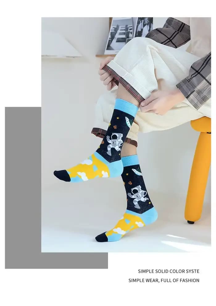 5 paires hommes robe à motifs chaussettes décontractées drôle fou amusant coloré nouveauté coton peigné mode Cew chaussettes