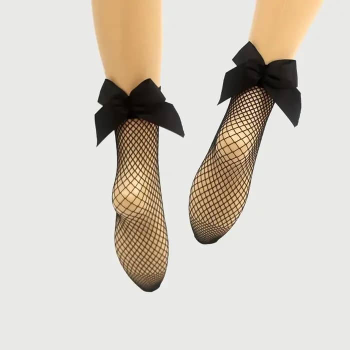 Chaussettes Femme en Maille Nœud Papillon Résille Courtes Vintage Mode Été Fille Kawaii