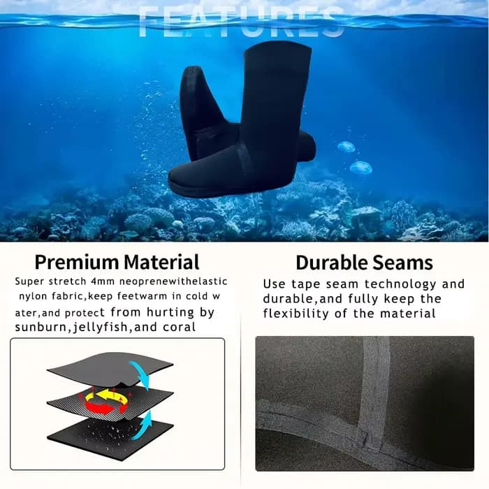 Chaussettes de pataugeoire en néoprène dense imperméable à l'eau Booties-4mm de pêche Wader's Stockingfoot pour plongée natation surf (une paire)