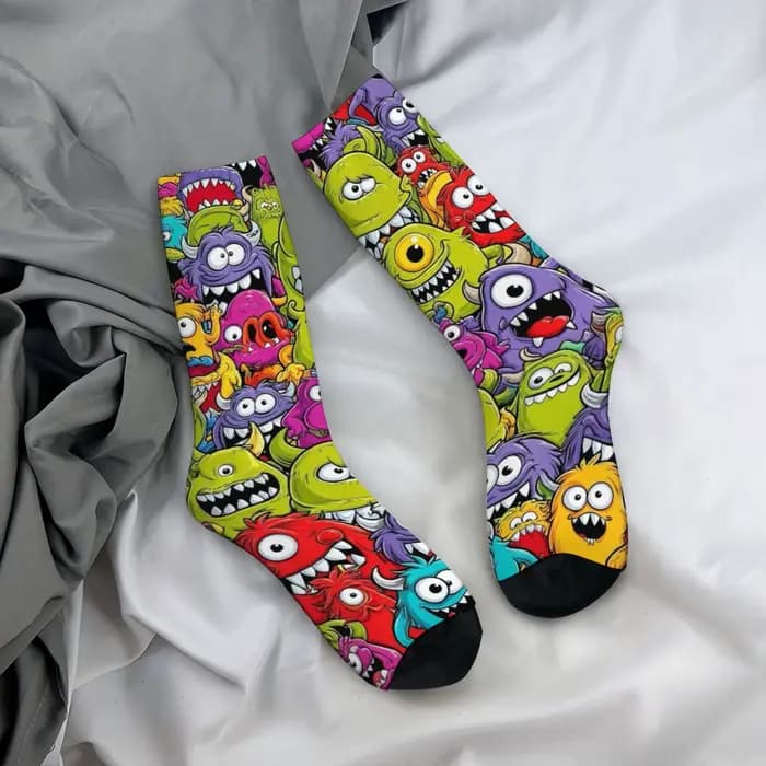 Chaussettes pour hommes motif monstre mignon de dessin animé