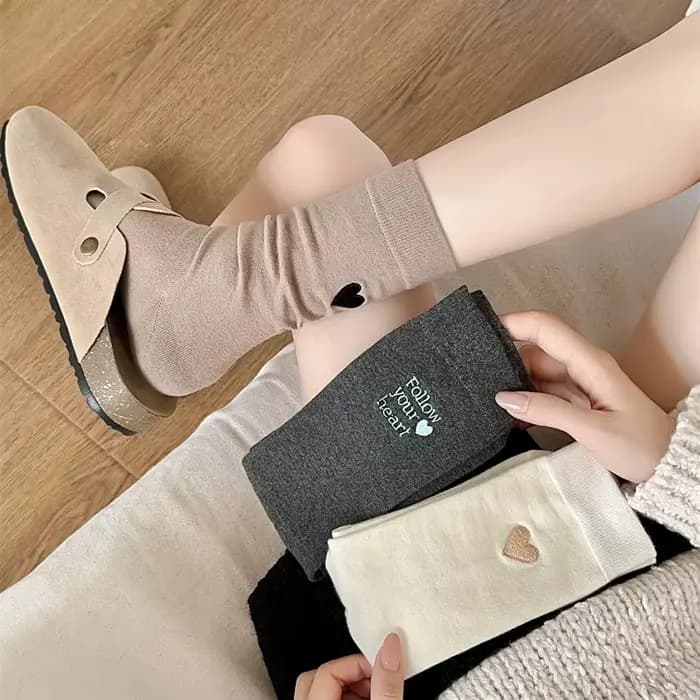 AB Style talon amour brodé mi Tube chaussettes pour femmes printemps été longue chaussette mode fille coton
