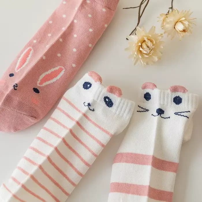 Chaussettes tube court chat rose pour femme