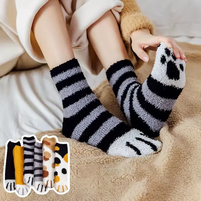 Femmes hiver chaud moelleux chaussettes mignon Animal griffe chat patte empreinte floue chaussettes femme épais corail polaire maison sol sommeil chaussettes
